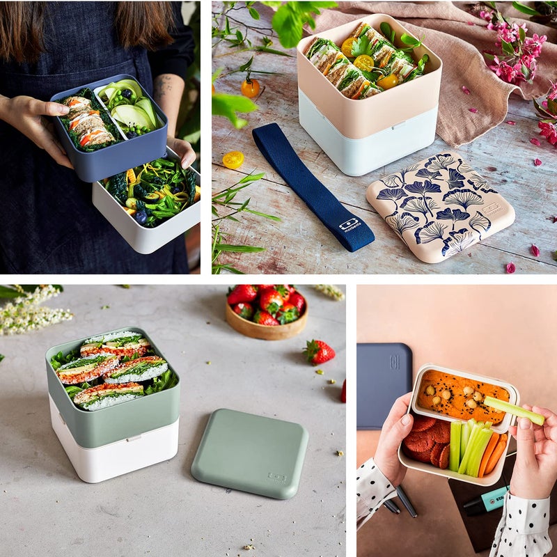 monbento - Large Bento Box MB Square Blossom with Compartments - Leakproof Lunch Box for Work and Meal Prep - BPA Free - Food Grade Safe - Japanese Flowers - Red & White - Image 4
